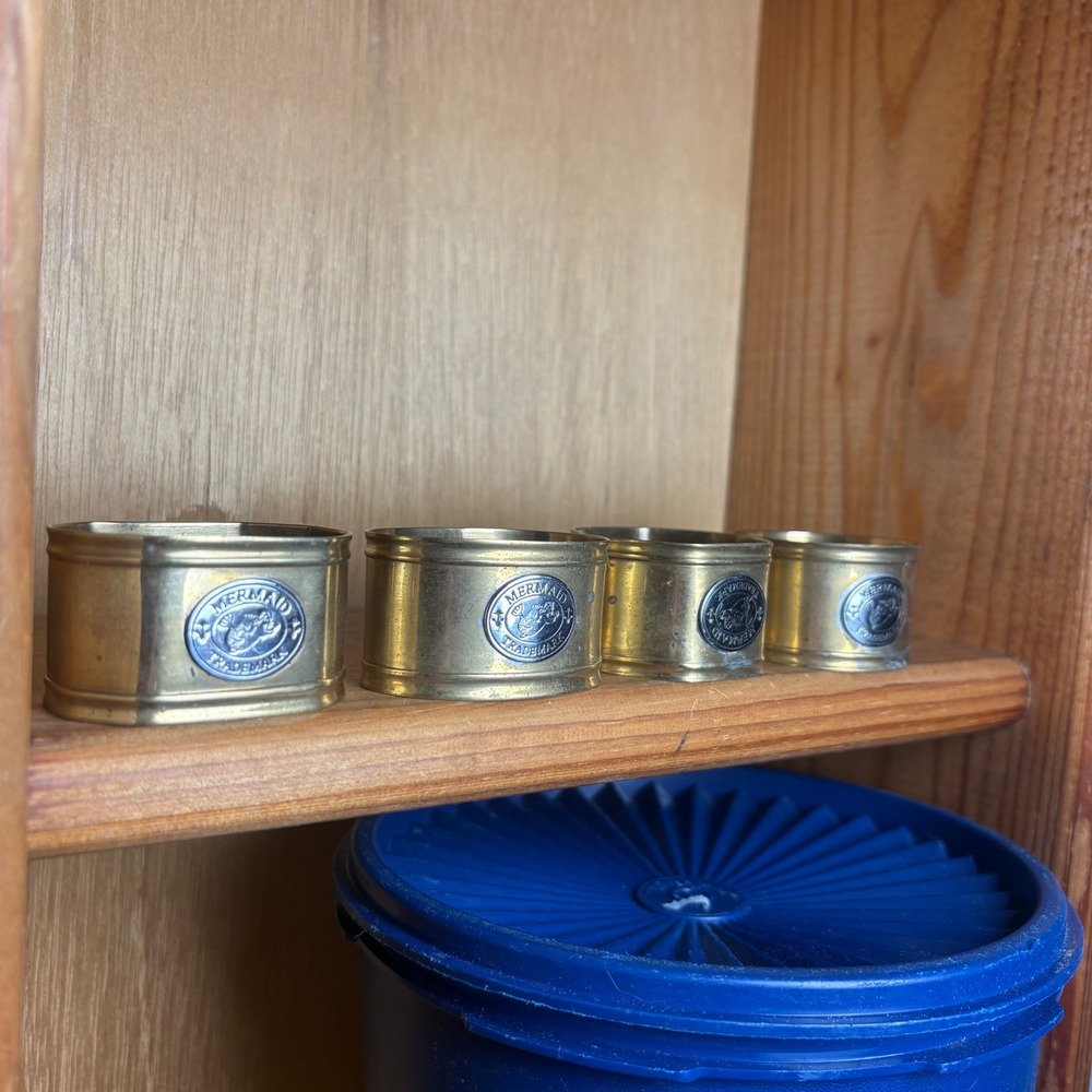 Vintage Mermaid Trademark Brass Napkin Rings Set of 4 Nautical Coastal Decor